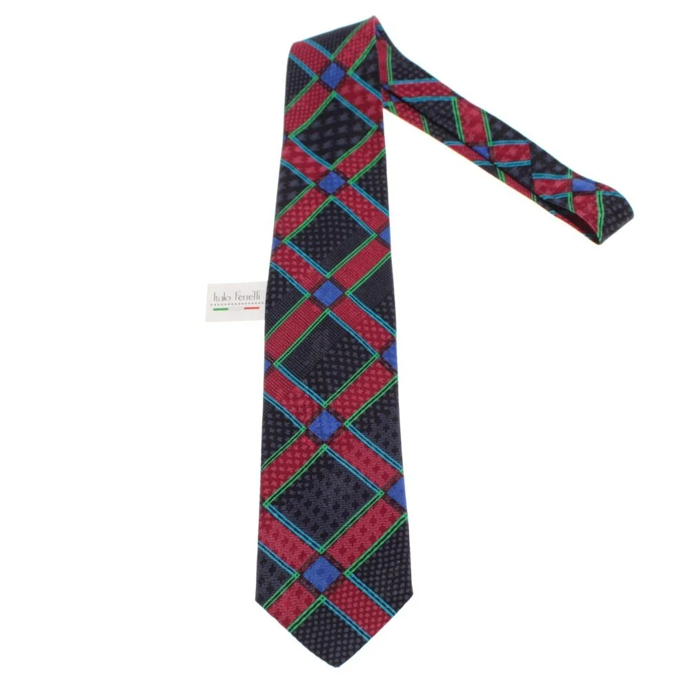 Italo Ferretti NWT Neck Tie in Blue / Multicolor Geometric Print 100% Silk